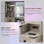 T4TREAM 48'' Farmhouse Makeup Vanity Desk with Sliding HD Mirror and Lights, Big Modern Lighted Vanity Table with 7 Drawers & Shelves, Rustic Large Dressing Table for Bedroom, Light Rustic Oak
