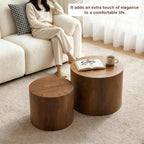 Round Coffee Table Set of 2,Modern Nesting Center Table with Non-Slip Feet | Minimalist Wood Center Table for Living Room, Bedroom, Office, Small Space, No Assembling,Beige