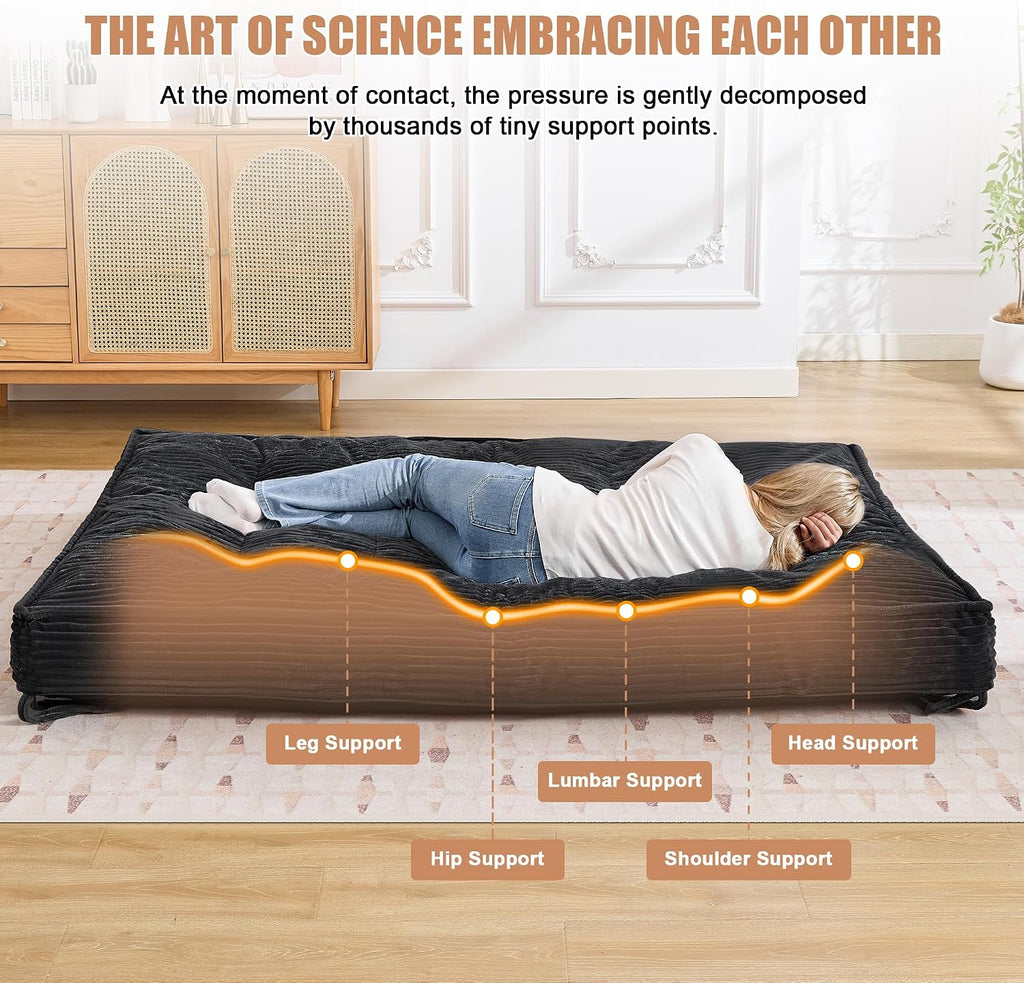 Futon Mattress Queen Size 8",Foldable Floor Mattress (Frame Not Included) | Futon Sofa Bed Thick High Density Shredded Foam,Medium Firm Japanese Style Sleeping Pad for Guest Bedroom Living,Black