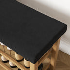 2 Tier Shoe Rack Bench with Cushion, Rubberwood Shoe Benches, Mid-Century Modern Shoe Storage Bench for Entryway, Hallway, Living Room, Closet, Front Door Entrance, Black