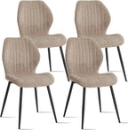 Modern Minimalist Dining Chairs Set of 4, Boucle Fabric, Brown | Thick High-Density Resilient Foam Cushion, Sturdy Metal Frame; Non-Slip Foot Caps Protect Floors, Perfect For Dining Room