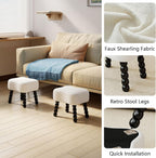 White Ottoman, Small Footrest with Storage Space, Unique Shaped Ottoman with Wood Legs，Faux Teddy Fur(Bone-White)