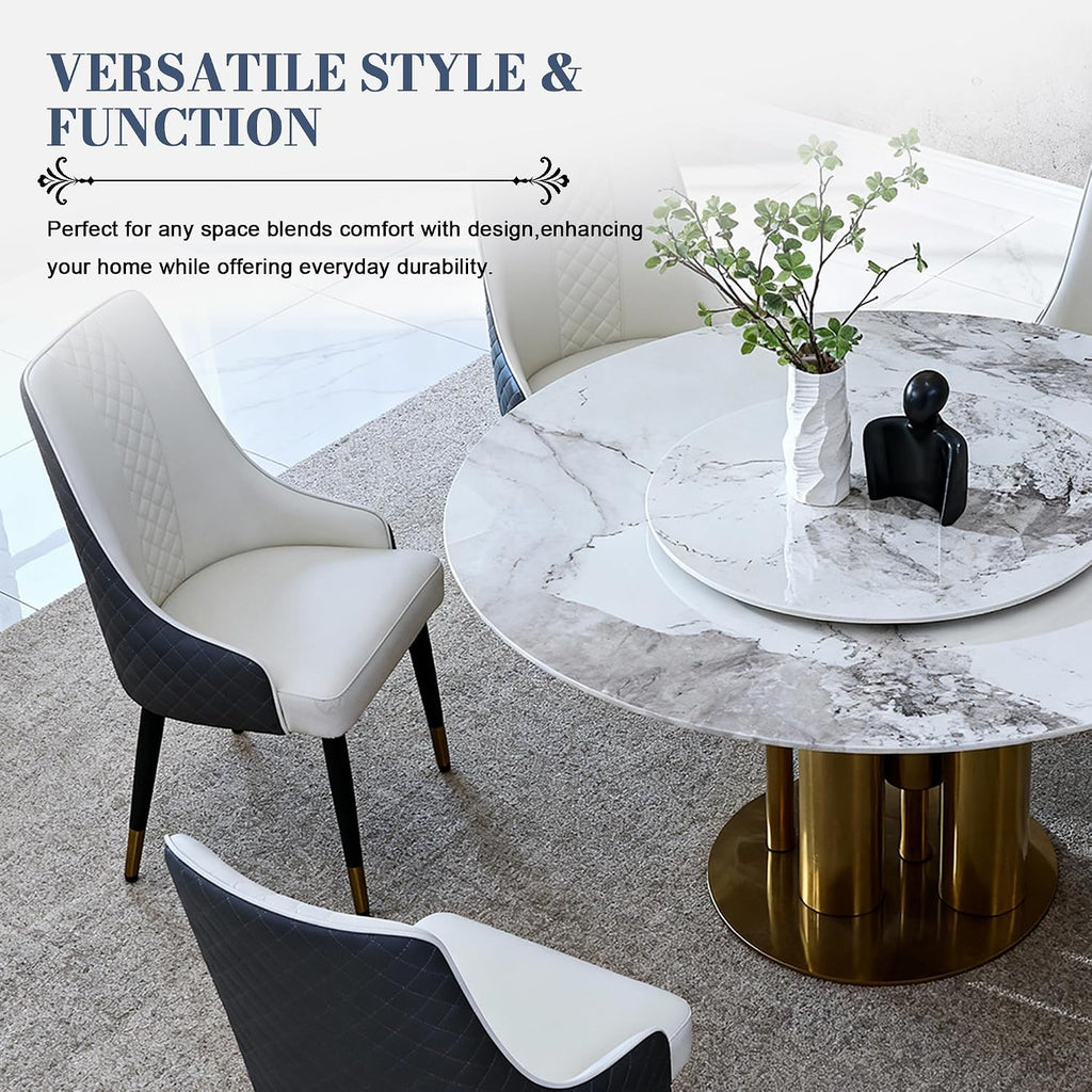 59" D Round Dining Table with 31.5" Detachable Lazy Susan, Modern Sintered Stone Dining Table for 8 Seat, Artificial Marble Dining Room Table Kitchen Table with Stainless Steel Base for Home
