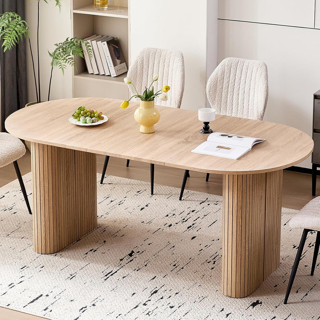 Oval Dining Table, 70.8" Modern Wood Kitchen Table for 4-6 People with Sturdy Legs, for Dining Room Kitchen, Natural Color