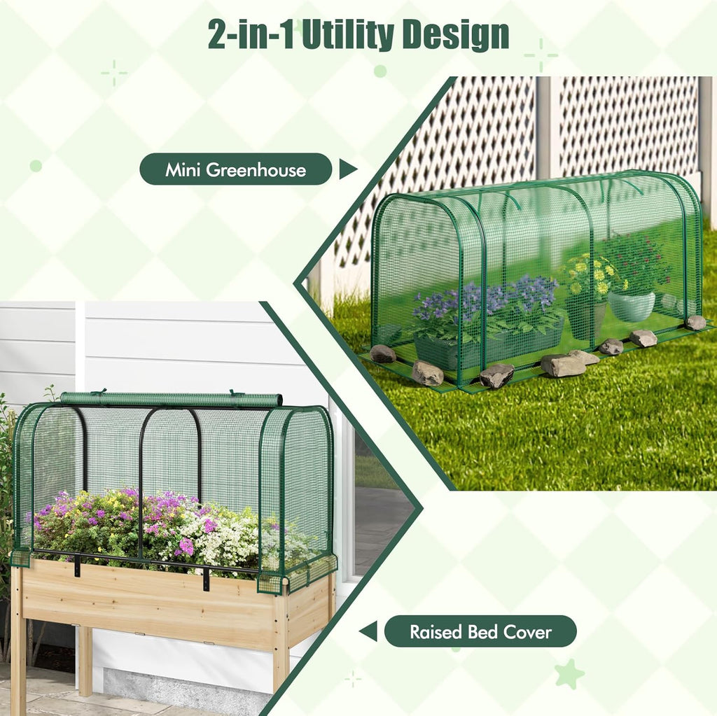 Happygrill Portable Mini Greenhouse, 47" x 22" x 24" Green House w/ Roll-up Zipper Door, Metal Frame, Waterproof Sun-Protective PE Cover, Small Greenhouses for Raised Garden Bed, Outdoor (Green)