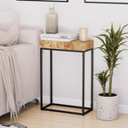 COZAYH Burl Finish Wood Top Tall End Table, Metal Frame Pedestal Display Stand Side Table for Plants, Lamps, or Home Décor, Living Room, Entryway, Office, Rectangular