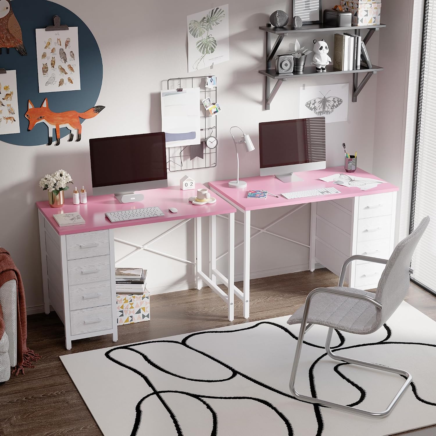 Pamray 32 Inch Computer Desk with 4 Drawers Small Office Desk for Home Bedroom Study Writing Modern Computer Table Pink