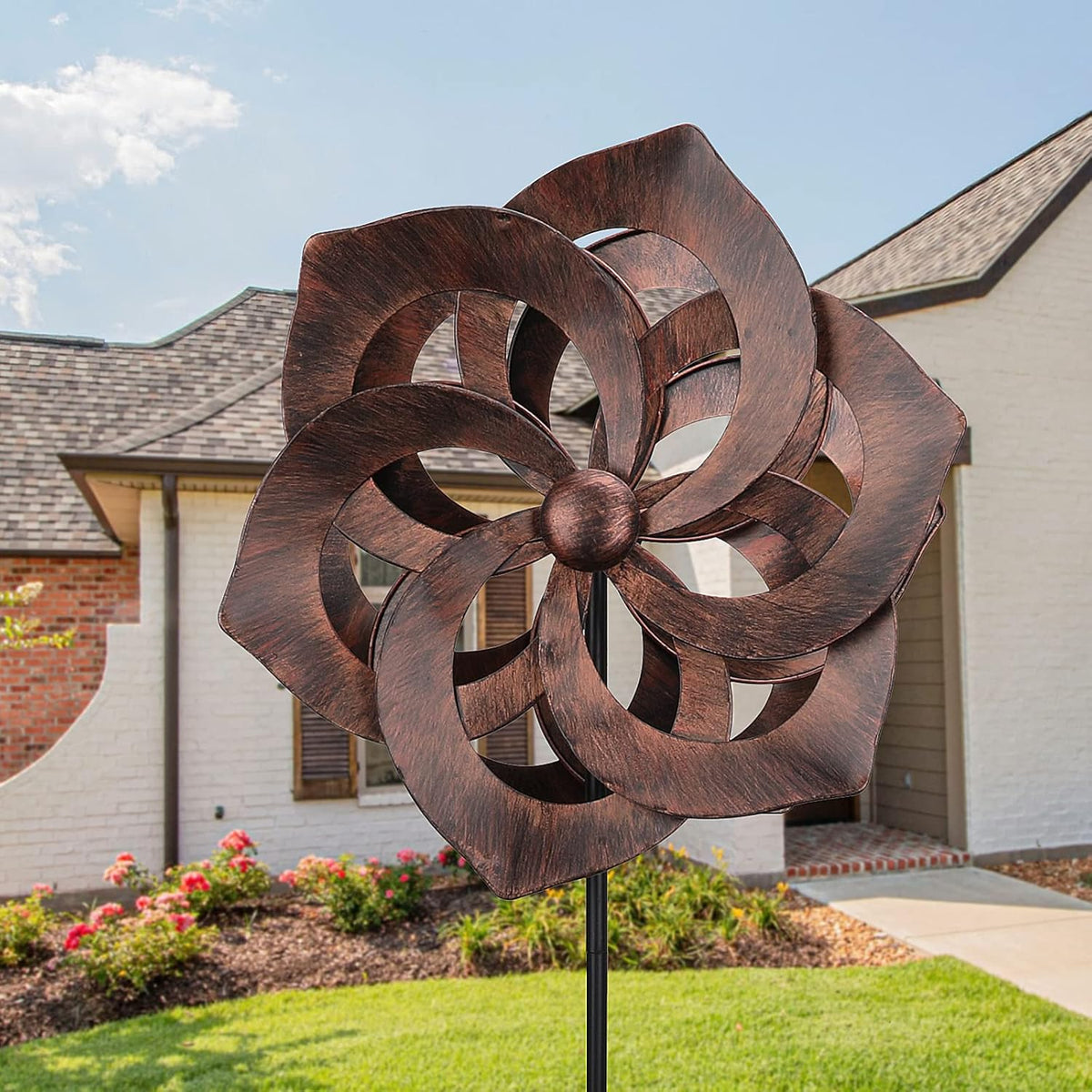 WONDER GARDEN Wind Spinner - Wind Spinners Outdoor, Outdoor Metal Windmills, 4.4 Ft Retro Brown Wind Sculptures Spinner Lawn Ornaments Wind Spinner for Yard, Lawn and Garden