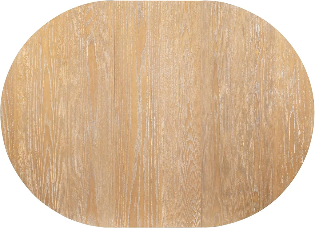 LUMISOL Extendable Round Dining Table for 4-6 People, Farmhouse Kitchen Table with 16” Middle Leaf and Curved Table Legs for Kitchen, Dining Room, Apartment, Natural Wood Wash