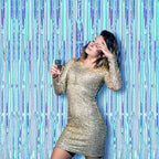 2 Pack 3.3x8.2 Feet Neon Iridescent Foil Fringe Backdrop Curtains, Tinsel Streamers Birthday Party Decorations, Fringe Backdrop for Graduation, Baby Shower, Gender Reveal, Disco Party