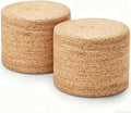 Wimarsbon 2Pcs Pouf Ottomans, Natural Seagrass Foot Stool, Hand Weaving Round Ottoman, Boho Decorative Seat, Jute Braided Pouffe Poof Accent Sitting Footrest (18inch Natural Water Hyacinth Braid)