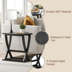 ChooChoo Black End Table, Narrow Side Table with Storage Shelf, Modern X-Design Slim Bedside Tables for Living Room, Bedroom, Small Spaces