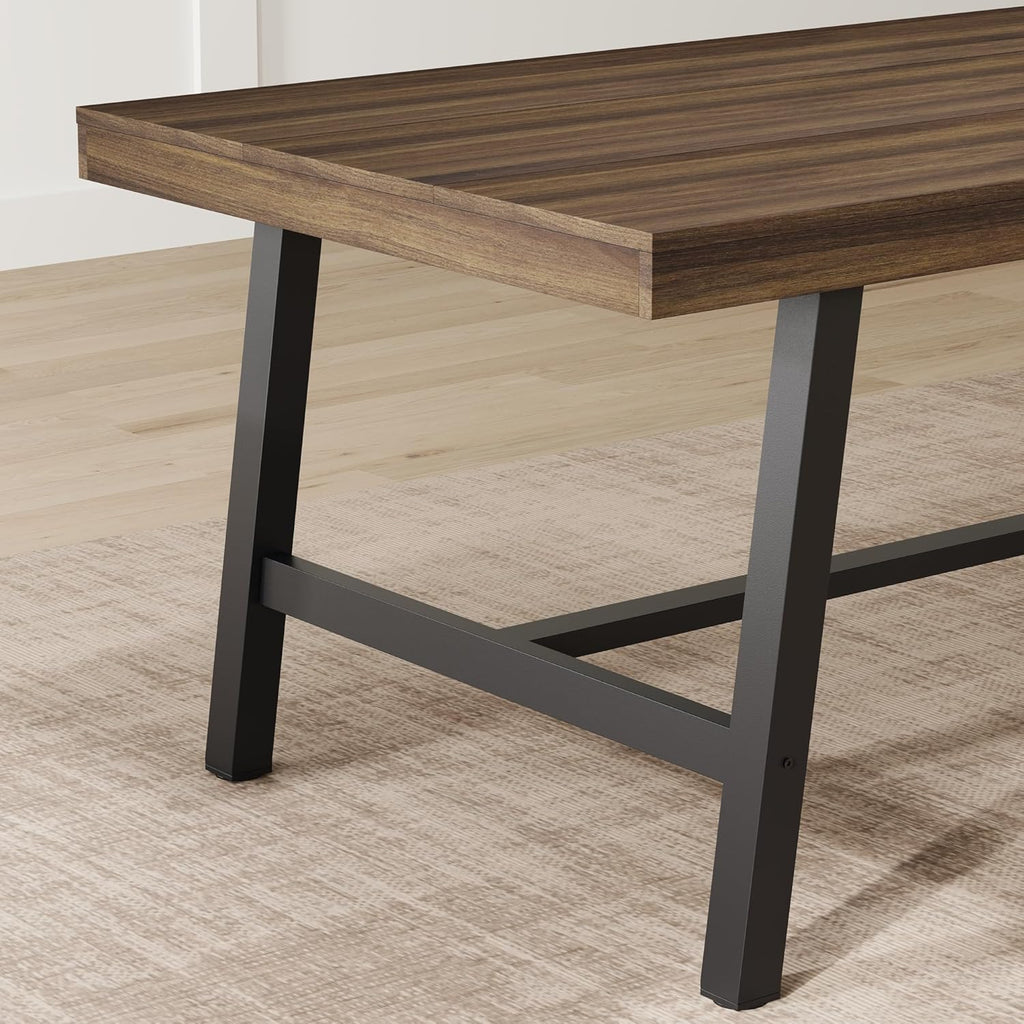 IDEALHOUSE Industrial Dining Table for 6-8 People, 70.87" Large Wooden Kitchen Table with Sturdy Metal Frame, Long Rectangular Dining Table Seats 6 for Dinner, Dining Room, Kitchen - Brown