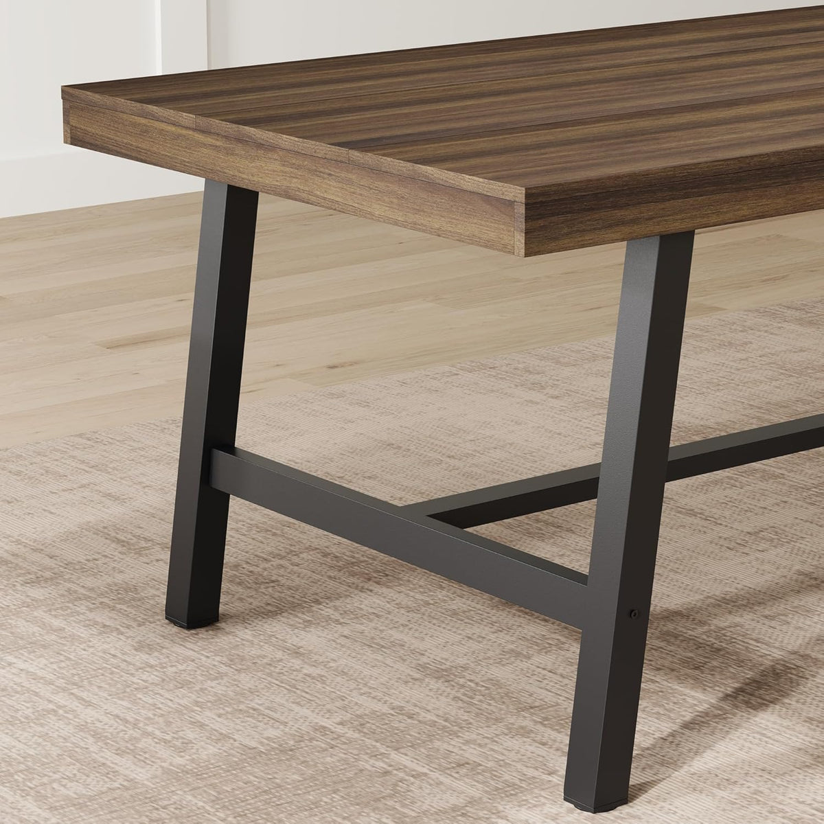 IDEALHOUSE Industrial Dining Table for 6-8 People, 70.87" Large Wooden Kitchen Table with Sturdy Metal Frame, Long Rectangular Dining Table Seats 6 for Dinner, Dining Room, Kitchen - Brown