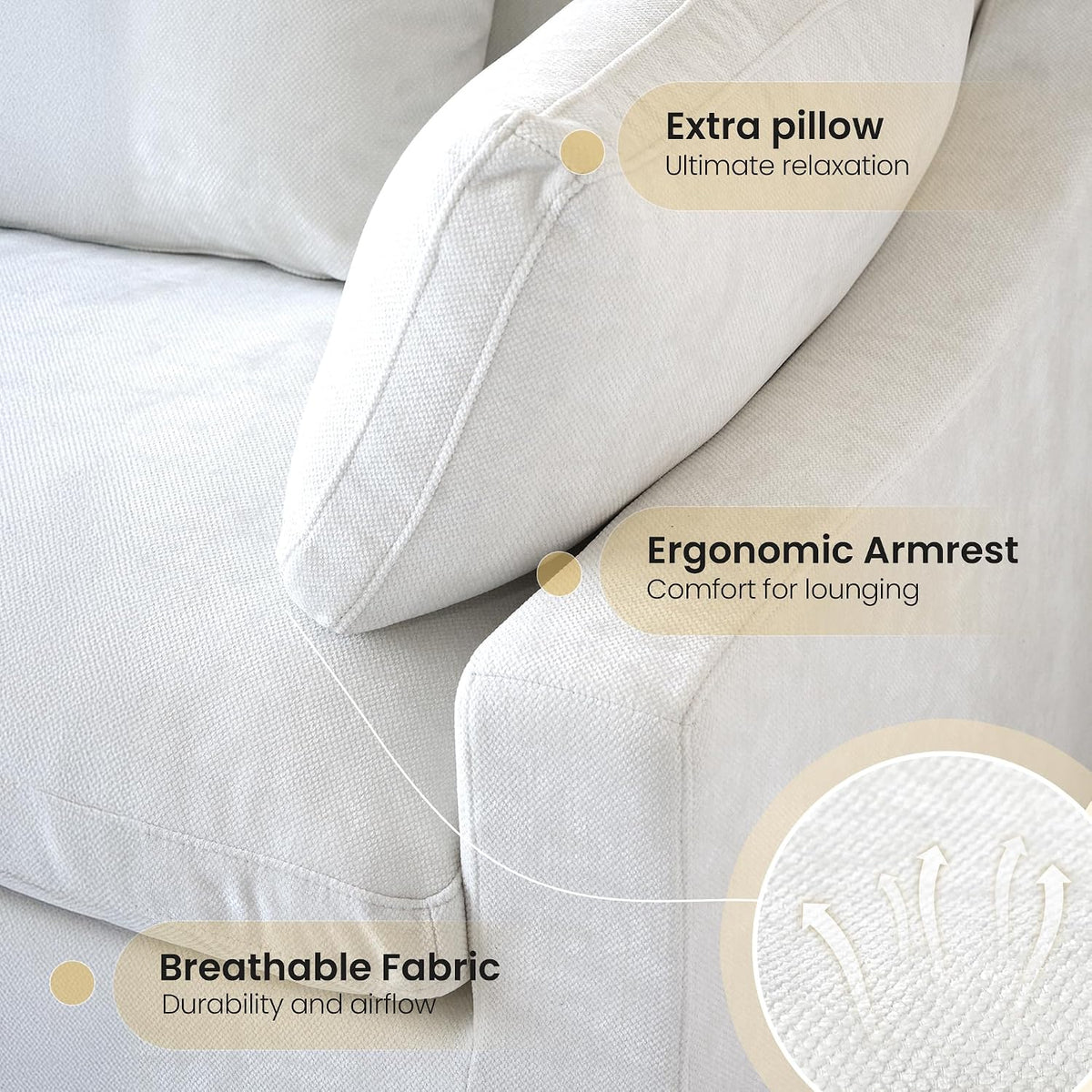 Cloud Couch Modular Sectional Sofa,82.68" Oversized LoveSofa, Down Filled Convertible Wide Seater for Living Room Set, Covers Washable&Replaceable,White