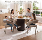 Modern Dining Chairs Set of 2, Kitchen Room Faux Leather Mid Century Chairs with Metal Frame and Hollow Back, Easy Clean Upholstered Barrel Dining Chair for Living Room, Restaurant, and Café, Greige