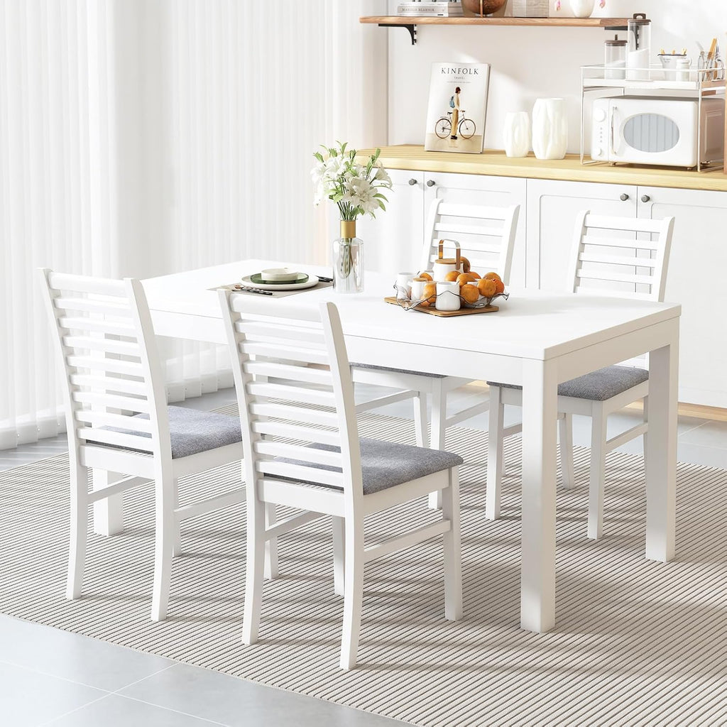 GOFLAME Wooden Dining Chairs Set of 4, Fabric Upholstered Kitchen Chairs with Rubber Wood Legs, Padded Seat & High Backrest, Armless Side Chairs for Dining Room, Living Room, Restaurant, White