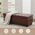 WUTUTUEE 50" Faux Leather Storage Ottoman Bench, Upholstered Rectangle End of Bed Storage Ottoman Tufted Living Room Bedroom Bench with Safety Hinge, Solid Wood Legs, Loads 500 lb(Brown)