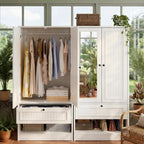 Feonase Armoire Wardrobe Cabinet with Mirror and Drawer, 70" 2-Door Wooden Closet Organizer for Bedroom Storage, White