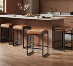 VASAGLE Bar Stools Set of 4, Counter Height, PU Leather, 26-Inch | Mid-Century Modern Bar Stool with Stitching, Kitchen, Home Bar, Dining Room, Caramel Brown, EKHO Collection ULBC286K01