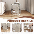 2 Tier Glass End Table with Storage, Round-Shaped Stainless Steel Side Table with Tempered Glass Top, Modern Accent Table for Living Room, Bedroom, Easy Assembly, Silver/Clear