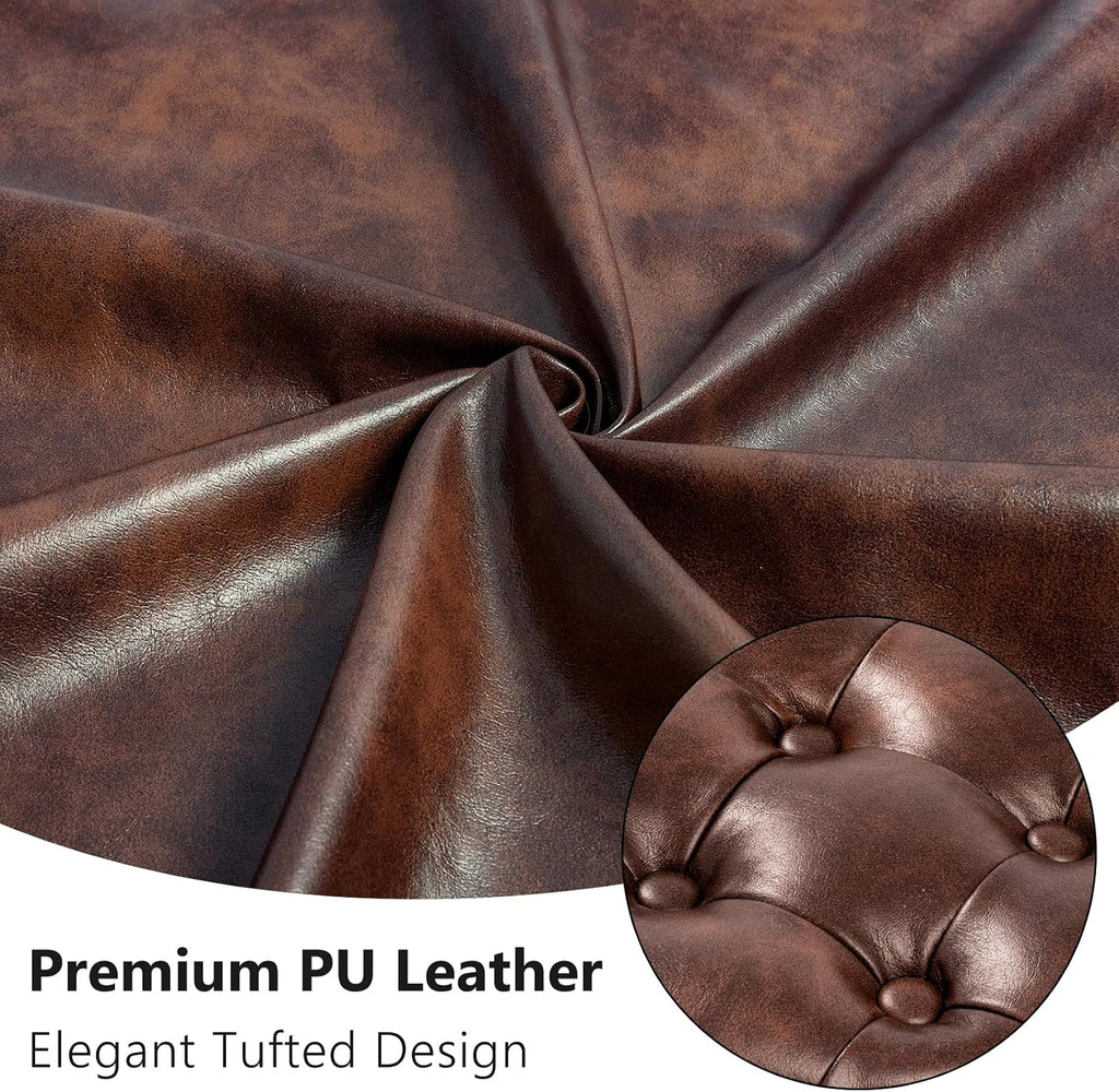 Velvet Tufted Makeup Chair, 360° Swivel Adjustable Vanity Chair Ottoman Stool Vanity Stool for Bedroom Modern Accent Chairs Big Size Stools for Living Room Bathroom, PU, Darkbrown