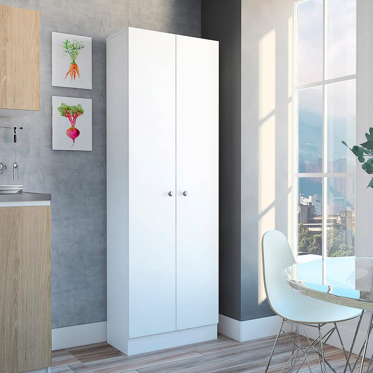 Multistorage 5-Shelf Pantry Cabinet with Double Doors - White