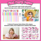184Pcs Pink Girls Party Favors Pack - For 12Guests, Includ Goodie Box Heart Glasses Straws Bubble Wands Tattoo Sticker Bracelet Keychain, for Kids Girls Birthday Party Decoration Supplies