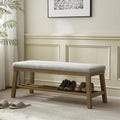 VKNOW Entryway Bench, 44.4" Upholstered Shoe Storage Bench for Entryway & Bedroom, Shoe Bench with Rubberwood Legs, Modern End of Bed Storage Bench for Living Room and Hallway, Beige