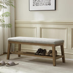 VKNOW Entryway Bench, 44.4" Upholstered Shoe Storage Bench for Entryway & Bedroom, Shoe Bench with Rubberwood Legs, Modern End of Bed Storage Bench for Living Room and Hallway, Beige