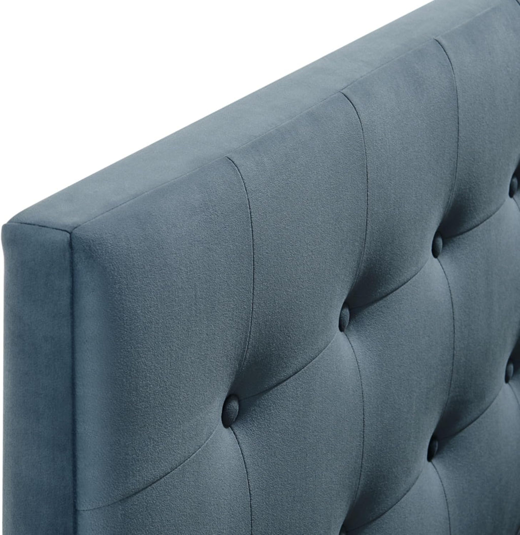Modway Emily King Size Performance Velvet Headboard in Cadet Blue - Stain-Resistant Velvet Upholstery with Button Tufting and 7 Adjustable Height Positions