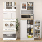 66.5" Pantry Cabinet with Microwave Stand,Freestanding Kitchen Storage Cabinet with Hutch,8 Door Shelves,Adjustable Shelves,for Dining Room,White