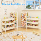 B6 Toy Storage Organizer with Stuffed Animal Storage, White | 3-Tier Wooden Shelves and 8 Bins, Toy Shelf Organizer, Kids Bookshelf and Toy Storage for Kids Room Bedroom Playroom Nursery