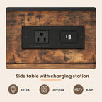 GRUSIGN End Table with Charging Station, Flip Top Side Table with USB Ports and Outlets, 3-Tier Small Side Table with Storage for Small Space, End Tables for Living Room/Bedroom, Rustic Brown