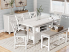Signature Design By Ashley Robbinsdale 72-Inch Counter Height Dining Table with Kitchen Island Storage, Rubberwood Solids, Ash Veneer and MDF Substrates, Antique White