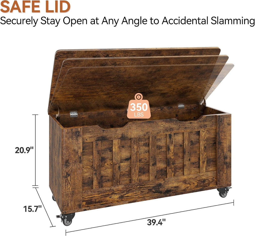 IDEALHOUSE Storage Chest, 39.4" Storage Bench Wooden Storage Trunk, Retro | Supports 350 lbs ＆ Safety Hinges, Lift-Top Entryway Bench, Shoe Bench for Entryway, Bedroom, Living Room, Modern Style