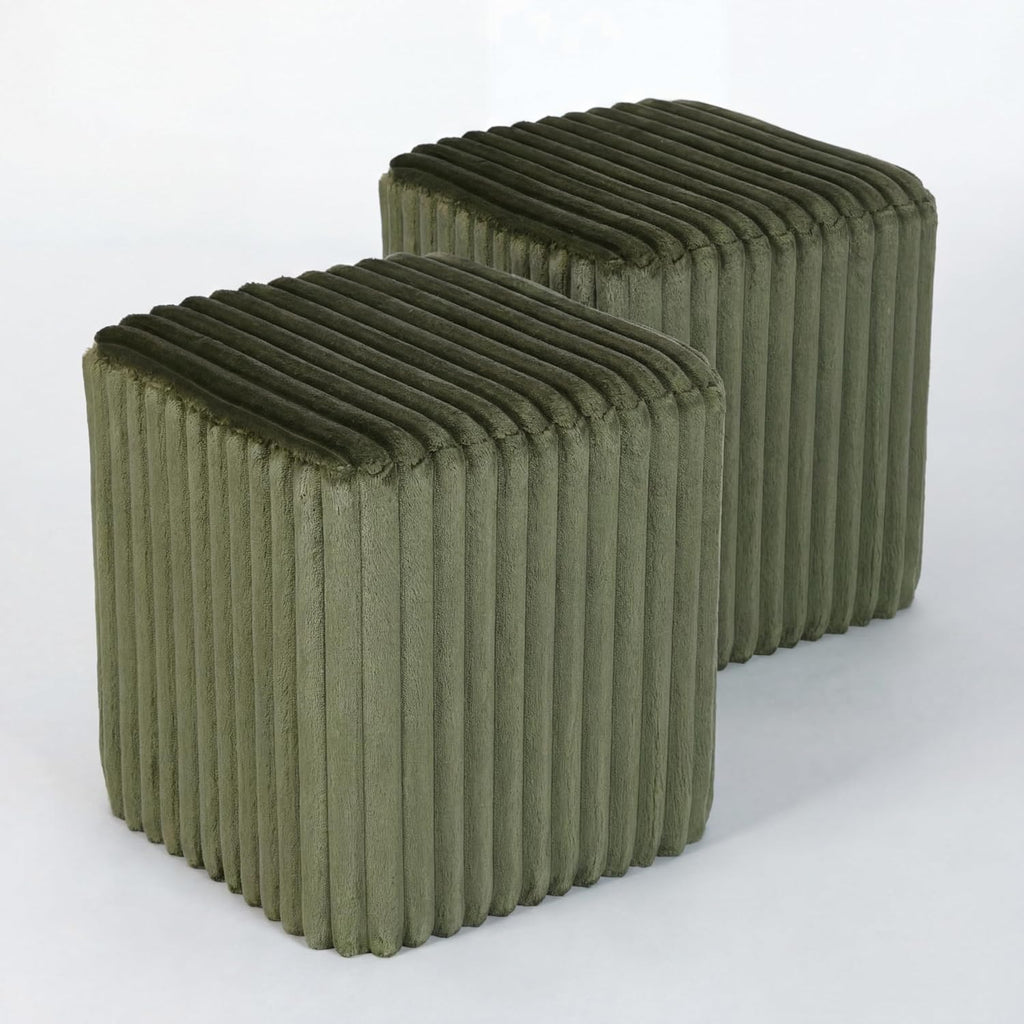 Modern Square Vanity Stools, Small Striped Pattern Ottoman, Cute Velvet Foot Stool, Tufted Fabric Footrest, Upholstered Vanity Chair, Stool for Makeup, Bedroom, Living Room(2, Square-Dark Green)