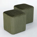 Modern Square Vanity Stools, Small Striped Pattern Ottoman, Cute Velvet Foot Stool, Tufted Fabric Footrest, Upholstered Vanity Chair, Stool for Makeup, Bedroom, Living Room(2, Square-Dark Green)