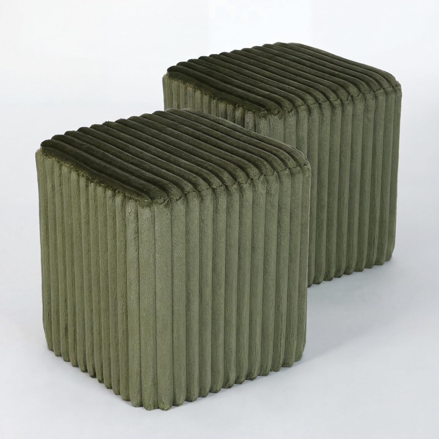 Modern Square Vanity Stools, Small Striped Pattern Ottoman, Cute Velvet Foot Stool, Tufted Fabric Footrest, Upholstered Vanity Chair, Stool for Makeup, Bedroom, Living Room(2, Square-Dark Green)