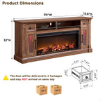 OKD 70" Farmhouse Fireplace TV Stand for TVs Up to 80", Reclaimed Barnwood | 42" Electric Fireplace, Color Changing Flame, 2 Open Cubbies, 2 Spacious Drawers, LED Glass Door Cabinets, Retro Handles