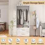 White Wardrobe with 2 Doors: 75" Tall Armoire Wardrobe Closet with 2 Drawers, Bedroom Closet Cabinet for Hanging Clothes, Wooden Storage Armoire with Shelves (Contemporary, 1)