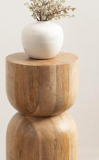 Kate and Laurel Teo Transitional Mango Wood Drink Table, 8 x 8 x 22, Natural Wood, Modern Sculptural Bedroom Nightstand with Unique Pedestal Table Design for Use as Indoor Plant Stand