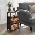 ALBAD Nightstand with Charging Station and LED Lights, Brown Flower Drawers | End Table with USB Ports and Outlets, 2 Fabric Drawers and Open Top Shelf, for Bedroom Bedside, Living Room, Dorm