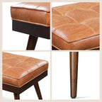 Poly & BARK 55" Tufted Leather Bed Bench for Bedroom End of Bed - Living Room Entry Way Bench - Pure Italian Leather Upholstery with a Solid Wood Frame - Ottoman Bench with Wooden Legs - Cognac Tan