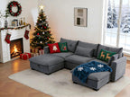asunflower Modular Sectional Sofa for Living Room, 122.5" 3-Seat U-Shaped Cloud Couch with 2 Storage Ottomans, Easy Assembly Corduroy Couch with Deep Seat for Bedroom, Apartment, Dark Grey