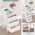 sthmec Nightstand with Charging Station,LED White Nightstand with 3 Fabric Drawers PU Finish, Bedside End Tables, 2-Tier Open Storage Shelf Side Table Nightstand with Drawers for Bedroom,White