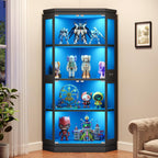 Jocoevol Corner Display Cabinet with Glass Doors, 4-Tier Display Cases for Collectibles with RGB Lights, 67'' Tall Corner Curio Cabinet with Human Body Sensor for Living/Game Room, Black