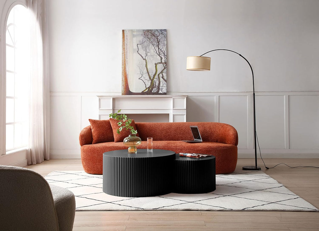 32" Textured MDF Side Coffee Table, Small Nesting Tables with Space Saving Layout, Nesting Table Set for Indoor Leisure and Office scenarios, Black
