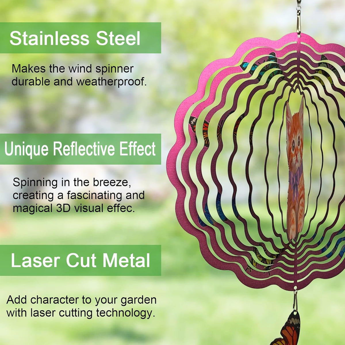 Metal Cat Wind Spinner,Metal Wind Spinners for Outdoor,3D Double Sided Hanging Decor for Indoor,Outdoor,Unique Gifts for Women