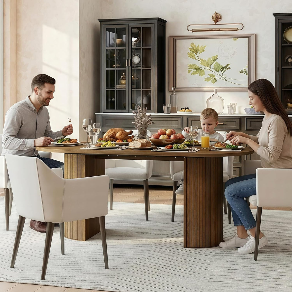 Oval Rectangular Dining Table for 4-8 People,70.87" Long Kitchen Table with Large Tabletop Wood Dinner Table Conference Meeting Table for Dining Room Living Room Kitchen,Brown